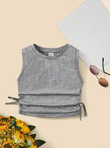 SHEIN Tween Girl Drawstring Side Ruched Tank Top - Grey - View 1