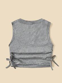 SHEIN Tween Girl Drawstring Side Ruched Tank Top - Grey - View 2