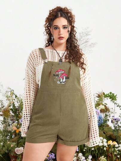 Fairycore Plus Mushroom Print Overall Romper Without Top