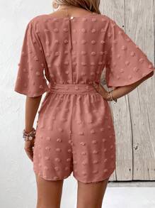 SHEIN VCAY 圓點蝴蝶袖腰帶連身短褲