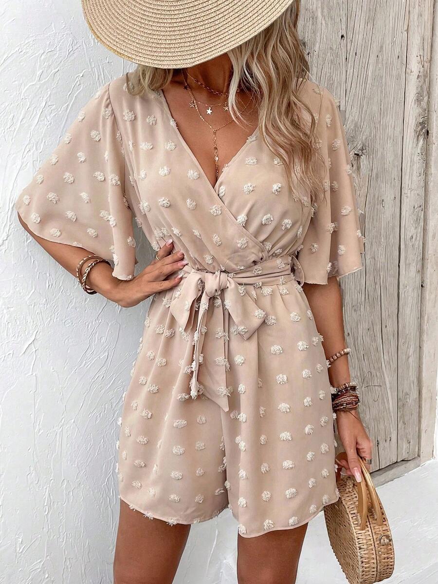 SHEIN LUNE Áo liền quần nữ Thắt lưng Trọn gói màu trơn Giải trí - Màu Khaki - Xem 1