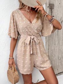 SHEIN LUNE Áo liền quần nữ Thắt lưng Trọn gói màu trơn Giải trí - Màu Khaki - Xem 3