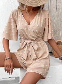 SHEIN LUNE Áo liền quần nữ Thắt lưng Trọn gói màu trơn Giải trí - Màu Khaki - Xem 4