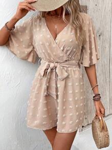 SHEIN LUNE Áo liền quần nữ Thắt lưng Trọn gói màu trơn Giải trí - Màu Khaki - Xem 5