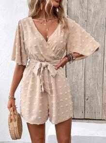 SHEIN LUNE Áo liền quần nữ Thắt lưng Trọn gói màu trơn Giải trí - Màu Khaki - Xem 6