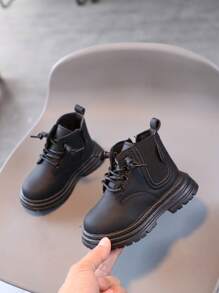 Infant & Kids' Flat Booties With Lace-up And Side Zipper, Unisex, Autumn/winter - Black - View 1