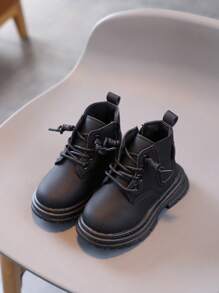 Infant & Kids' Flat Booties With Lace-up And Side Zipper, Unisex, Autumn/winter - Black - View 4