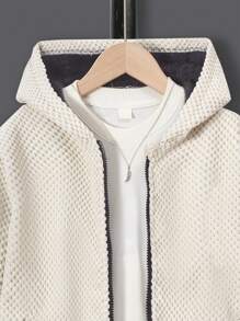 SHEIN Tween Boy Slant Pocket Zip Up Hooded Thermal Lined Coat Without Tee - Apricot - View 7