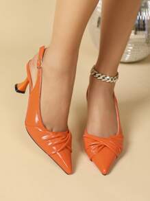 Lady's High Heels, Pointed Toe, Pyramid Heel, Twist Design, - Orange - View 5