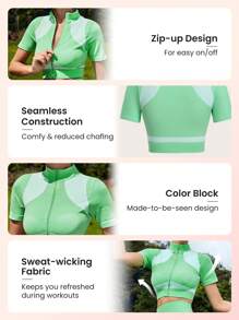 Easithlete Colourblock Zip Up Crop Sports Jacket - Green - View 3