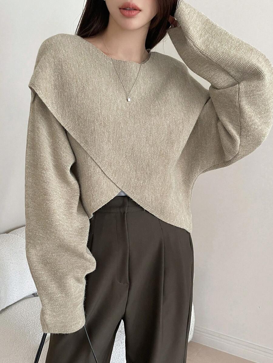 DAZY Women's Crew Neck Batwing Sleeve Business Casual Pullover Sweater,Long Sleeve Tops Fall - Grey - View 1