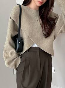 DAZY Women's Crew Neck Batwing Sleeve Business Casual Pullover Sweater,Long Sleeve Tops Fall - Grey - View 3