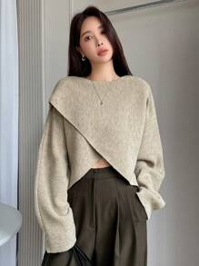 DAZY Women's Crew Neck Batwing Sleeve Business Casual Pullover Sweater,Long Sleeve Tops Fall - Grey - View 5