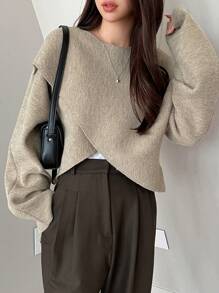 DAZY Women's Crew Neck Batwing Sleeve Business Casual Pullover Sweater,Long Sleeve Tops Fall - Grey - View 6