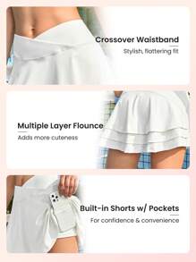 CourtClass Solid Tennis Sports Skort With Phone Pocket