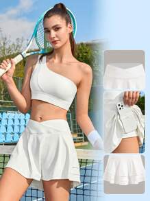 CourtClass Solid Tennis Sports Skort With Phone Pocket