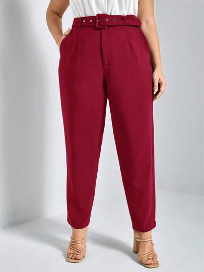 SHEIN Frenchy Plus Sólido Bolso Inclinado Com Cinto Calças De Terno