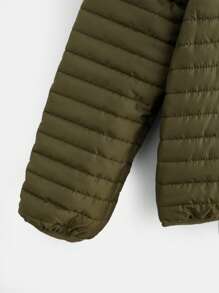 RueChic Young Boy Zip Up Hooded Puffer Coat - Army Green - View 3