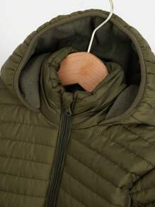 RueChic Young Boy Zip Up Hooded Puffer Coat - Army Green - View 4
