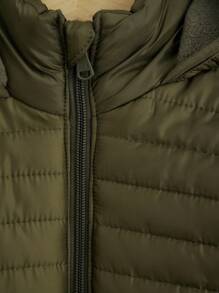 RueChic Young Boy Zip Up Hooded Puffer Coat - Army Green - View 5