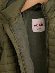 RueChic Young Boy Zip Up Hooded Puffer Coat - Army Green - View 6