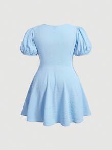 SHEIN MOD Plus Tie Front Puff Sleeve Dress,Graduation Dress,Birthday Dresses For Women