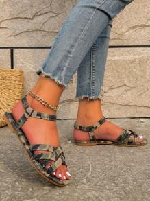 Ladies' New Arrival Camouflage Print, Twisted Decoration Slippers Comfortable Flat Sandals