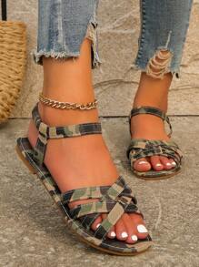 Ladies' New Arrival Camouflage Print, Twisted Decoration Slippers Comfortable Flat Sandals