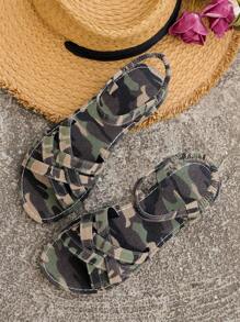 Ladies' New Arrival Camouflage Print, Twisted Decoration Slippers Comfortable Flat Sandals