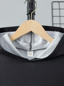 SHEIN Explorewe Thiếu niên cô gái Đồ họa Khẩu hiệu Thả vai Áo nỉ có mũ - màu đen - Xem 5