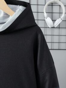 SHEIN Explorewe Thiếu niên cô gái Đồ họa Khẩu hiệu Thả vai Áo nỉ có mũ - màu đen - Xem 7