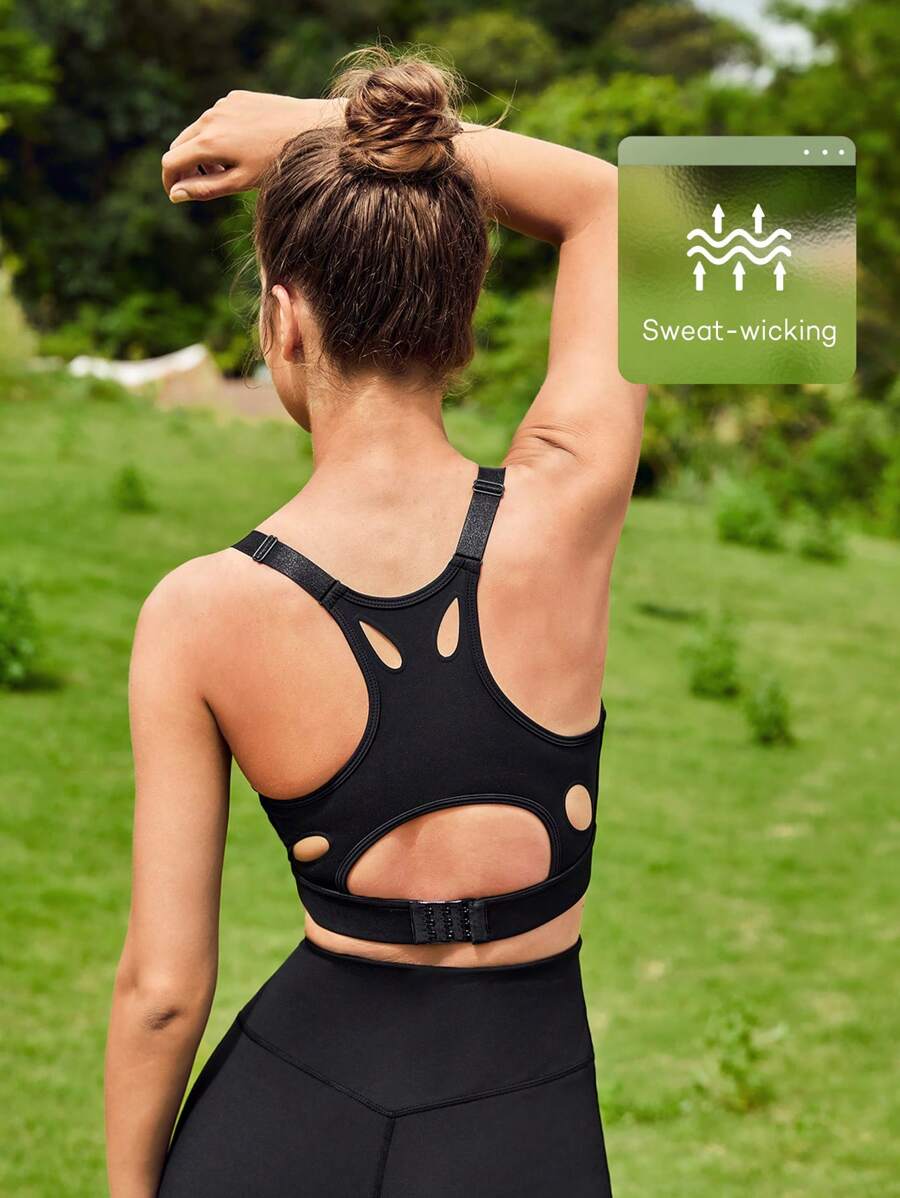Lifespree 素色鏤空工字運動型胸罩 - 黑色 - 查看 1