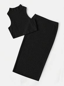 SHEIN EZwear À Col Montant Top Sans Manches & Jupe