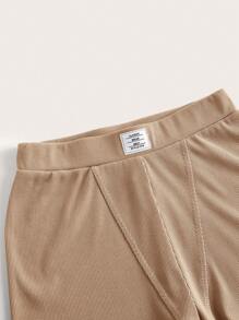 SHEIN EZwear 字母補丁細節騎行褲 - 卡其色 - 查看 3