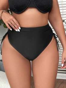 SHEIN Swim Curve Talla grande Bottom de bikini con cordón lateral fruncido - Negro - Ver 4