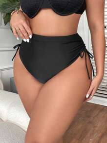 SHEIN Swim Curve Talla grande Bottom de bikini con cordón lateral fruncido - Negro - Ver 5
