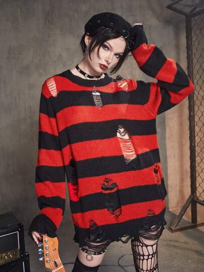トップス civarize damage border knit grunge pank Rare CIVARIZE grunge damage-processed border knit sweater