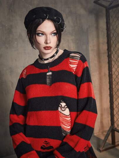 トップス civarize damage border knit grunge pank Rare CIVARIZE grunge damage-processed border knit sweater