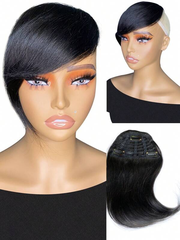 Human Hair Black Color Hairbangs For Women Clip In Human Hair Bangs Thin Invisible Fake