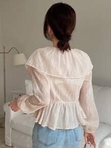 DAZY Lantern Sleeve Peplum Blouse,Ruffle Long Sleeve Top
