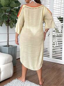 SHEIN Swim Curve Hơn Chi tiết móc Váy Cover Up - Màu be - Xem 2