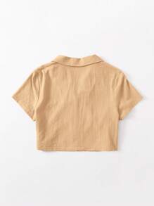SHEIN EZwear Notched Collar Buttoned Front Blouse - Khaki - View 2