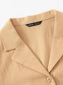 SHEIN EZwear Notched Collar Buttoned Front Blouse - Khaki - View 5