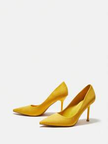 SheIn BIZ 女性黃色的高跟鞋,時尚仿麂皮異形高跟高跟鞋適用於戶外 - 黃色 - 查看 7