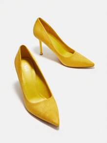 SheIn BIZ 女性黃色的高跟鞋,時尚仿麂皮異形高跟高跟鞋適用於戶外 - 黃色 - 查看 8
