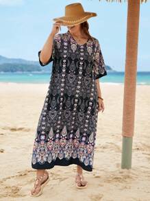 SHEIN Unity 大碼佩斯利和花圖案睡裙 - 彩色 - 查看 1