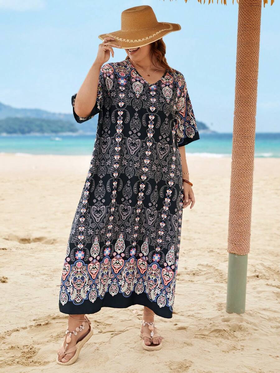 SHEIN Unity 大碼佩斯利和花圖案睡裙 - 彩色 - 查看 1