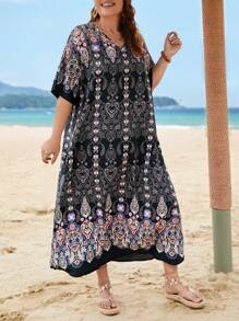 SHEIN Unity 大碼佩斯利和花圖案睡裙 - 彩色 - 查看 4