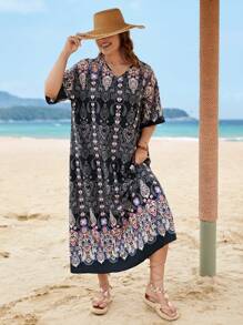 SHEIN Unity 大碼佩斯利和花圖案睡裙 - 彩色 - 查看 5