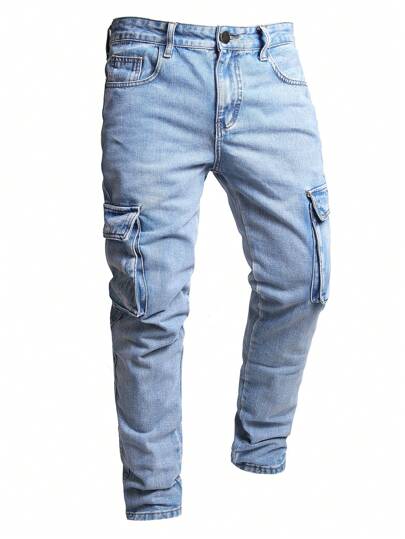 Men Flap Pocket Side Cargo Jeans,Cargo Pants